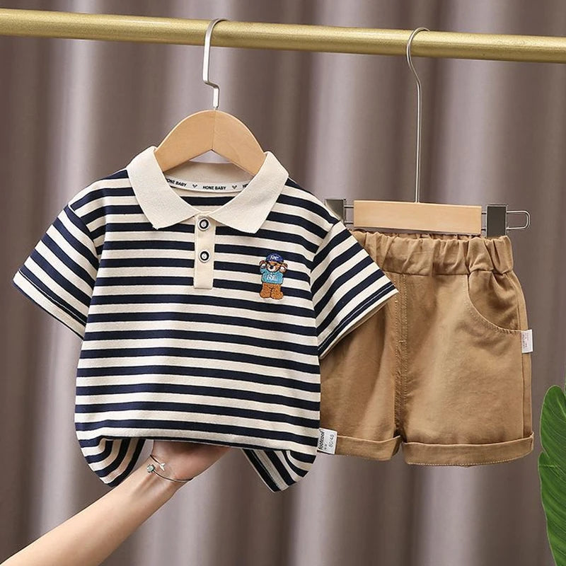Cute Cartoon Baby Boy Outfit – T-Shirt & Shorts Summer Set