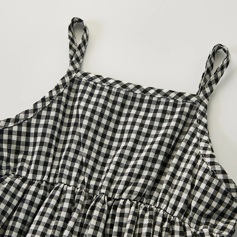 Baby Girl Plaid Romper with Hat – Sleeveless Cotton Summer Outfit